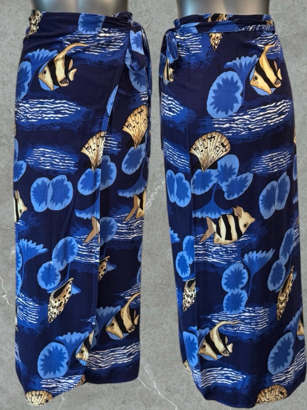 2 for $30 | Navy Blue Tropical Fish Wrap Swim Coverup